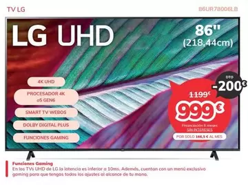 Oferta de LG - Tv 86UR78006LB  por 999€ en Mi electro