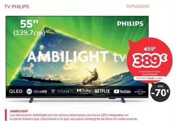 Oferta de Philips - Tv 55pus8209 por 389€ en Mi electro