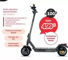 Oferta de Smartgyro - Patin Eléctrico K2 Titan C por 499€ en Mi electro