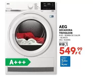 Oferta de AEG - Secadora TR818A2OB por 549,99€ en Worten