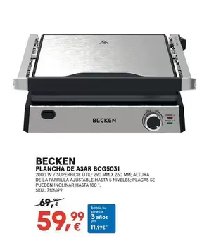 Oferta de Becken - Plancha De Asar BCG5031 por 59,99€ en Worten