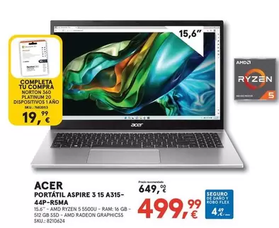 Oferta de Acer - Portátil Aspire 3 15 A315- 414P-25MA por 499,99€ en Worten
