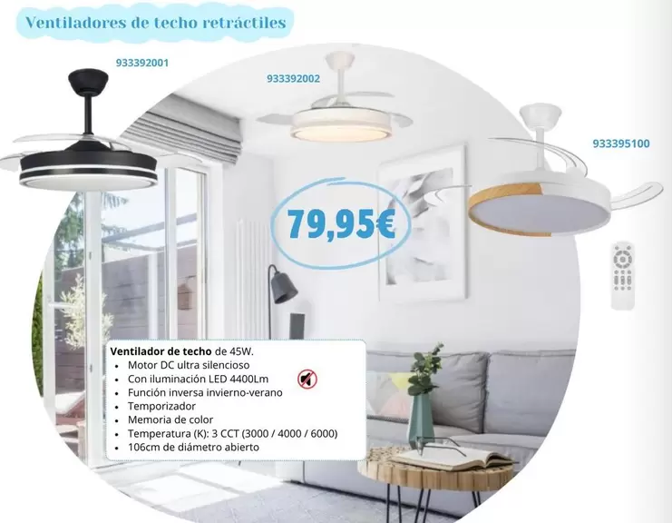Oferta de Ventiladores De Techo Retractiles por 79,95€ en Coinfer