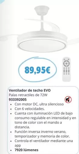 Oferta de Evo - Ventilador De Techo por 89,95€ en Coinfer