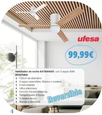 Oferta de Ufesa - Ventilador De Techo por 99,99€ en Coinfer