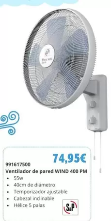 Oferta de S&P - 991617500 Ventilador De Pared Wind 400 Pm por 74,95€ en Coinfer