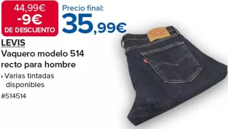 Oferta de Vaquero Modelo 514 Recto Para Hombre por 35,99€ en Costco