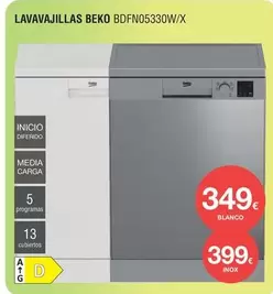 Oferta de Beko - Lavavajillas BDFN05330W/X por 349€ en Milar