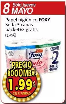 Oferta de Foxy - Papel Higienico Seda 3 Capas por 1,99€ en SPAR