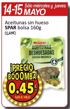 Oferta de Spar - Aceitunas Sin Hueso Bolsa por 0,45€ en SPAR