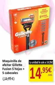 Oferta de Gillette - Maquinilla De Afeitar Fusion 5 Hojas + 5 Cabezales por 14,95€ en SPAR