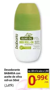 Oferta de Babaria - Desodorante Con Aceite De Oliva Roll-on por 0,99€ en SPAR