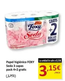 Oferta de Foxy - Papel Higiénico Seda 3 Capas por 3,15€ en SPAR