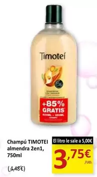 Oferta de Timotei - Champú Almendra 2enl por 3,75€ en SPAR