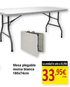 Oferta de Mesa Plegable Resina Blanca 180x74cm por 33,95€ en SPAR