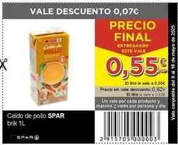Oferta de Spar - Caldo De Pollo por 0,55€ en SPAR