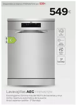 Oferta de AEG - Lavavajillas FFB74927ZM por 549€ en Tien 21