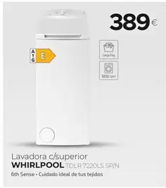 Oferta de Whirlpool - Lavadora C/superior TDLR 7220LS SP/N por 389€ en Tien 21
