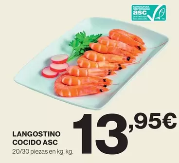Oferta de Langostino Cocido Asc por 13,95€ en Hipercor