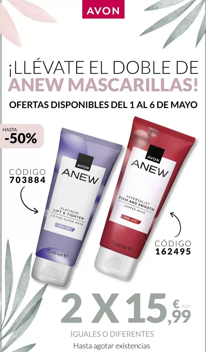 Oferta de Avon - Anew Mascarillas por 15,99€ en AVON