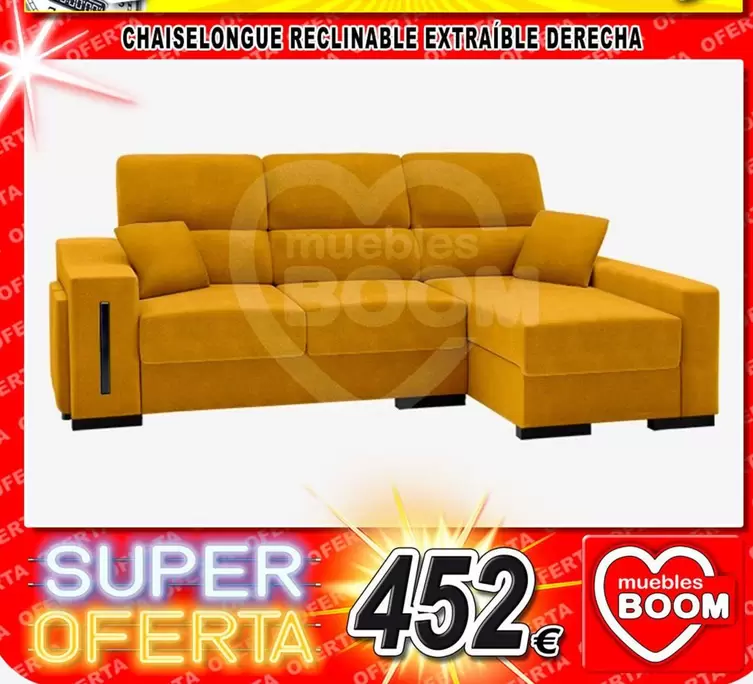 Oferta de  Chaiselongue Reclinable Extraíble Derecha por 452€ en Muebles Boom