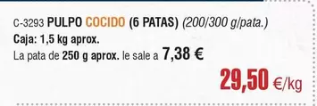 Oferta de Pulpo Cocido (6 Patas) por 29,5€ en Abordo