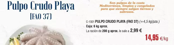 Oferta de Costa - Pulpo Crudo Playa por 14,95€ en Abordo