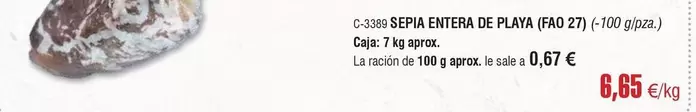 Oferta de Sepia Entera De Playa por 6,65€ en Abordo