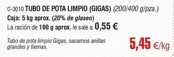 Oferta de Tubo De Pota Limpio por 5,45€ en Abordo