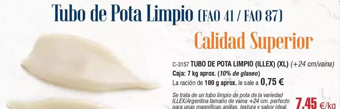 Oferta de Perfecto - Tubo De Pota Limpio / Fao / Calidad Superior por 7,45€ en Abordo