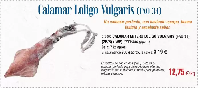 Oferta de Perfecto - Calamar Entero Lolivio Culgaris por 12,75€ en Abordo