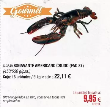 Oferta de Gourmet - Bogavante Americano Crudo (FAO 87) por 9,95€ en Abordo