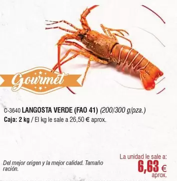 Oferta de Gourmet - Langosta Verde por 6,63€ en Abordo