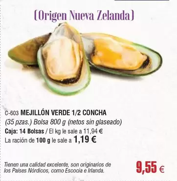 Oferta de Origen - Mejillón Verde 1/2 Concha por 9,55€ en Abordo
