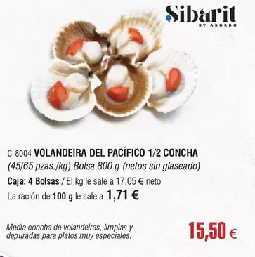 Oferta de Sibarit - Volandeira Del Pacifico 1/2 Concha por 15,5€ en Abordo