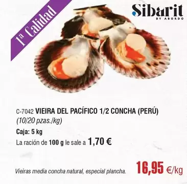 Oferta de Sibarit - Vieira Del Pacifico 1/2 Concha (Peru) por 16,95€ en Abordo