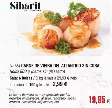 Oferta de Sibarit - Carne De Vieira Del Atlantico Sin Coral por 19,95€ en Abordo
