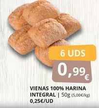 Oferta de Vienas 100% Harina Integral por 0,99€ en Supermercados MAS