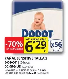 Oferta de Dodot - Panal Sensitive Talla 3 por 20,95€ en Supermercados MAS