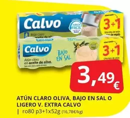 Oferta de Calvo - Atun Claro Oliva, Bajo En Sal O Ligero V. Extra por 3,49€ en Supermercados MAS