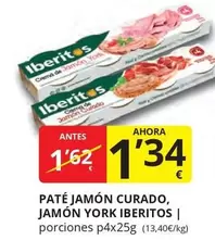Oferta de Ibéritos - Pate Jamon Curado, Jamon York por 1,34€ en Supermercados MAS