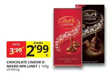 Oferta de Lindt - Chocolate Lindor O Negro 60% por 2,99€ en Supermercados MAS