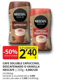 Oferta de Nescafé - Cafe Soluble Capuccino, Descafeinado O Vainilla por 3,6€ en Supermercados MAS
