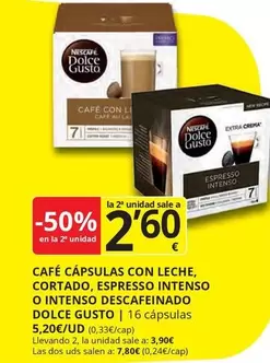 Oferta de Dolce Gusto - Café Cápsulas Con Leche, Cortado, Espresso Intenso O Intenso Descafeinado por 3,09€ en Supermercados MAS