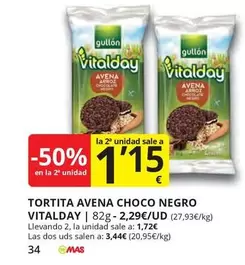 Oferta de Vitalday - Tortita Avena Choco Negro por 1,15€ en Supermercados MAS