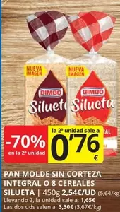 Oferta de Bimbo - Pan Molde Sin Corteza Integral O 8 Cereales por 1,65€ en Supermercados MAS