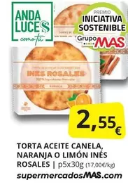 Oferta de Anda - Torta Aceite Canela, Naranja O Limón Inés Rosales por 2,55€ en Supermercados MAS