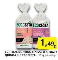 Oferta de Ecocesta - Tortitas De Arroz Sin Sal O Arroz Y Quinoa Bio por 1,49€ en Supermercados MAS