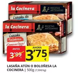 Oferta de La Cocinera - Lasaña Atun O Bolonesa por 3,75€ en Supermercados MAS