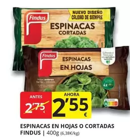 Oferta de Findus - Espinacas En Hojas O Cortadas por 2,55€ en Supermercados MAS